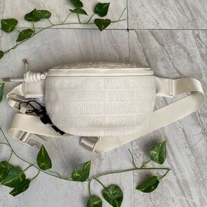 Steve Madden Fanny Pack Bag Beige Embossed Handbag Purse Adjustable Minimalist